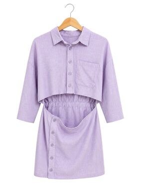 Bardot Lavender Cutout Shirt Dress Linen Blend Button‎ Front US 6 S